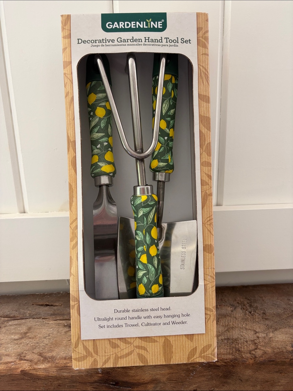 Gardenline Decorative Garden Hand Tool Set - Green & Yellow Lemon Print